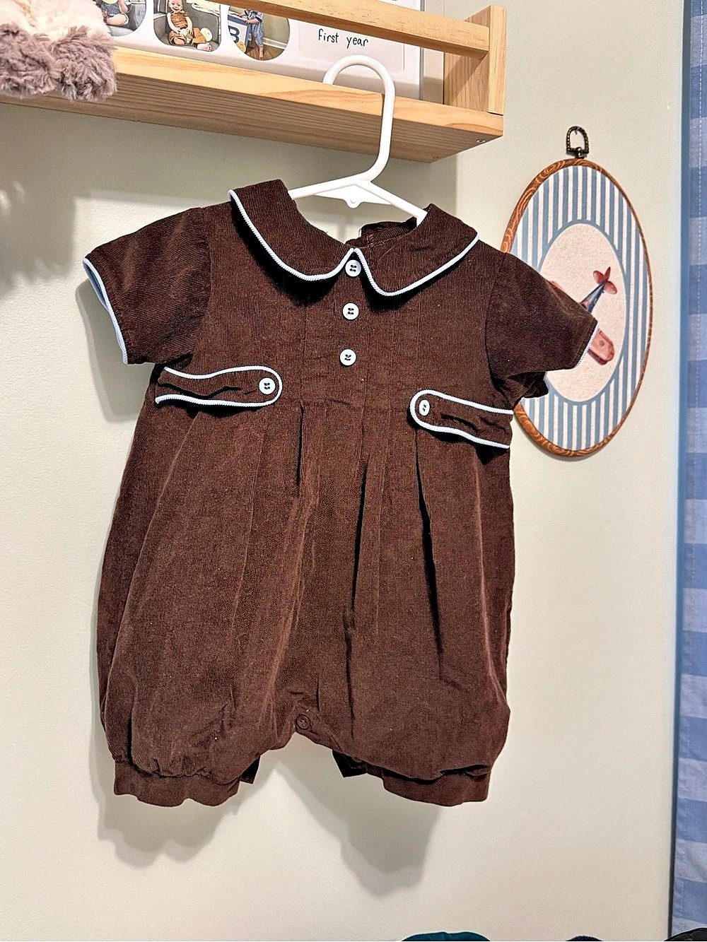 Bella Bliss Corduroy Romper Brown & Blue